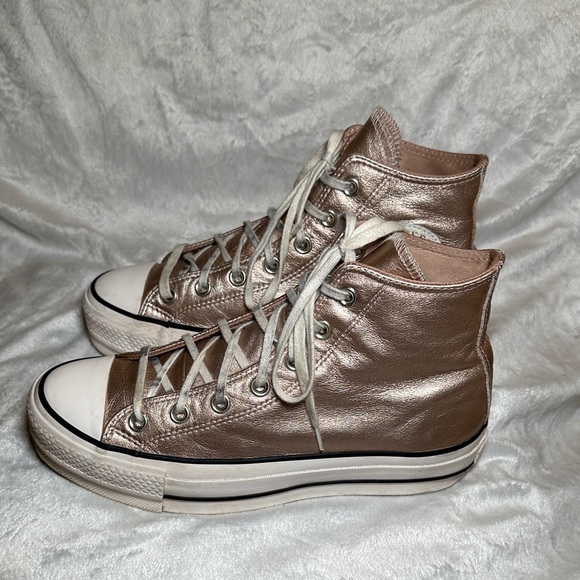 Converse Platform Metallic Rose Gold Pink High-Top Sneakers Size 8 Chuck Taylor - Picture 1 of 8